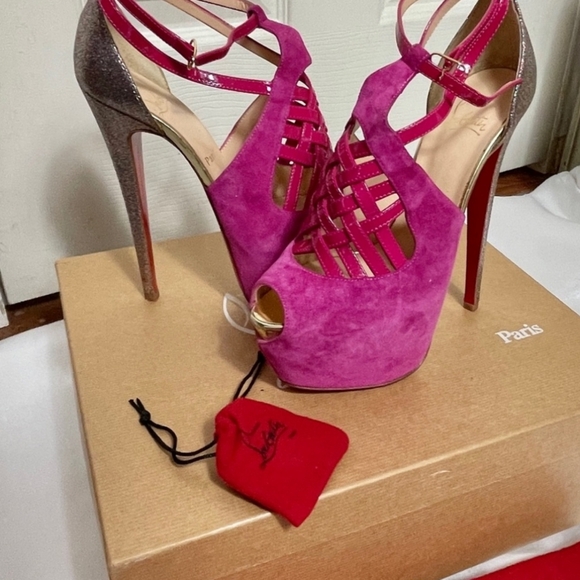 Christian Louboutin Shoes - ♾️Christian Louboutin Carlota 160 Veau Vel/Glitter Mini heels in the Grenadina